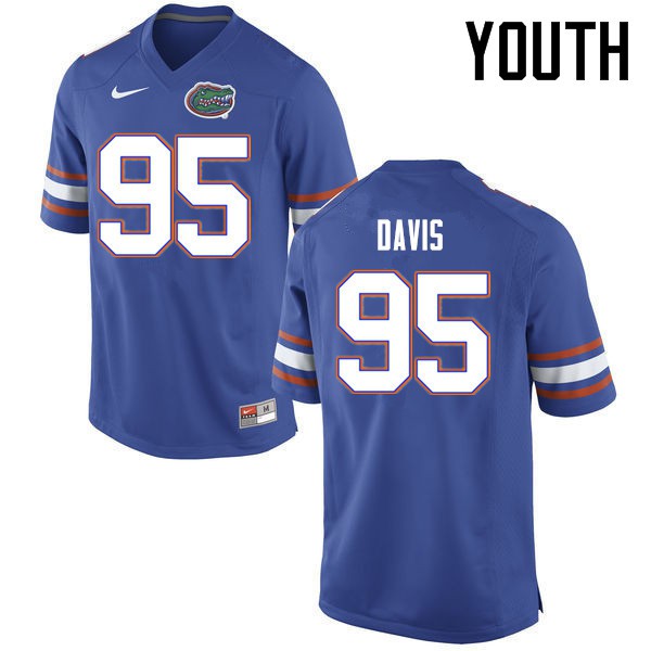 Florida Gators Youth #95 Keivonnis Davis College Football Jerseys Blue